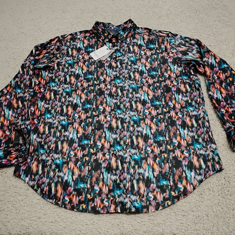 Robert Graham Shirt Mens 1XLT Multicolor Button Flip Cuff Geometric AOP Colorful